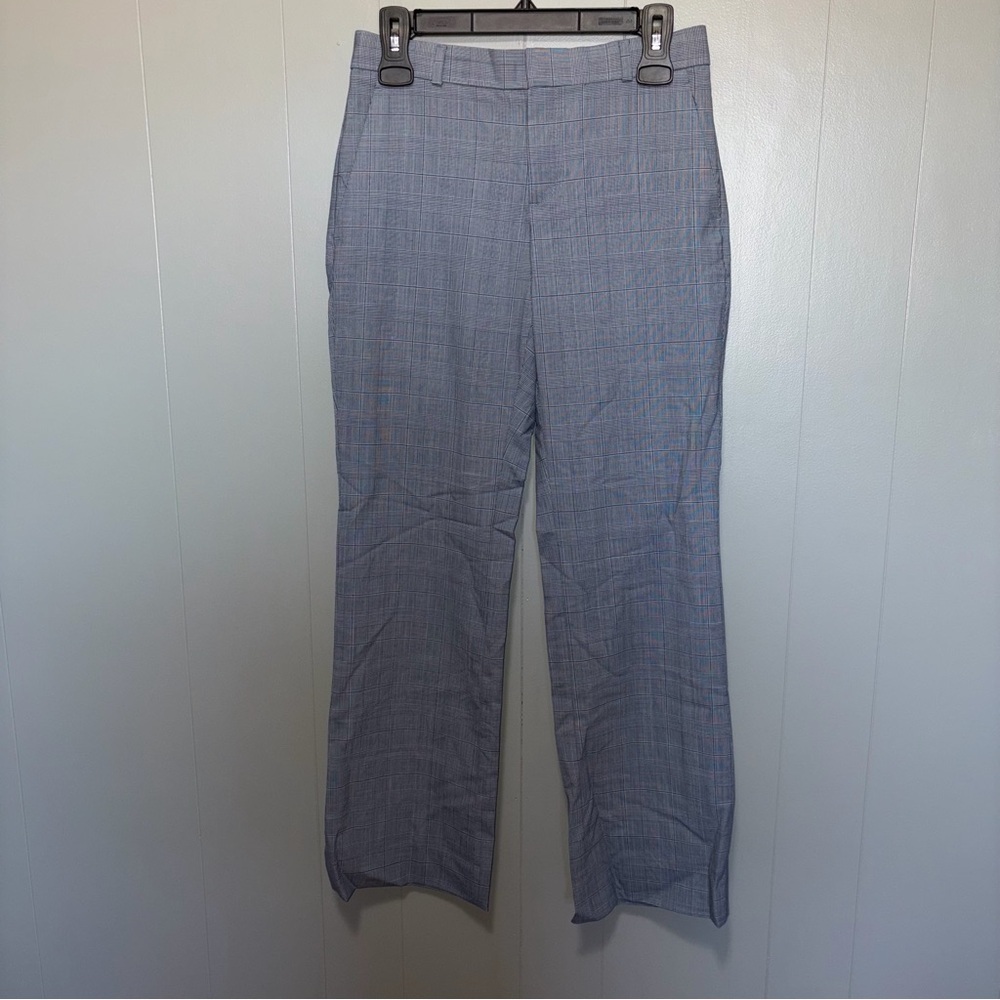 Banana Republic Logan Wool Blend Striaght Leg Blue Plaid Trouser Pants 4 Petite